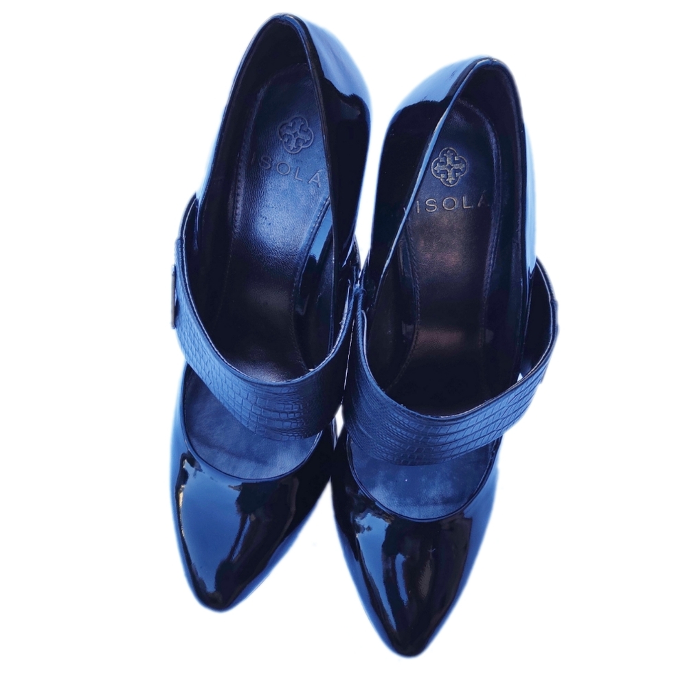 Isola Black Patent & Crocodile Strapped Heels 7 - Picture 3 of 6